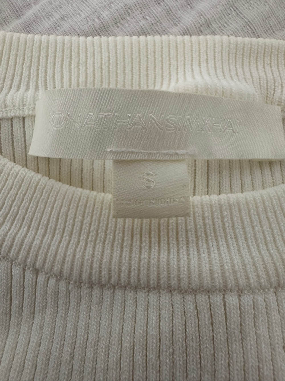 Jonathan Simkhai Ivory Long Sleeve Crewneck Sweater with Button Trim - Picture 6 of 7